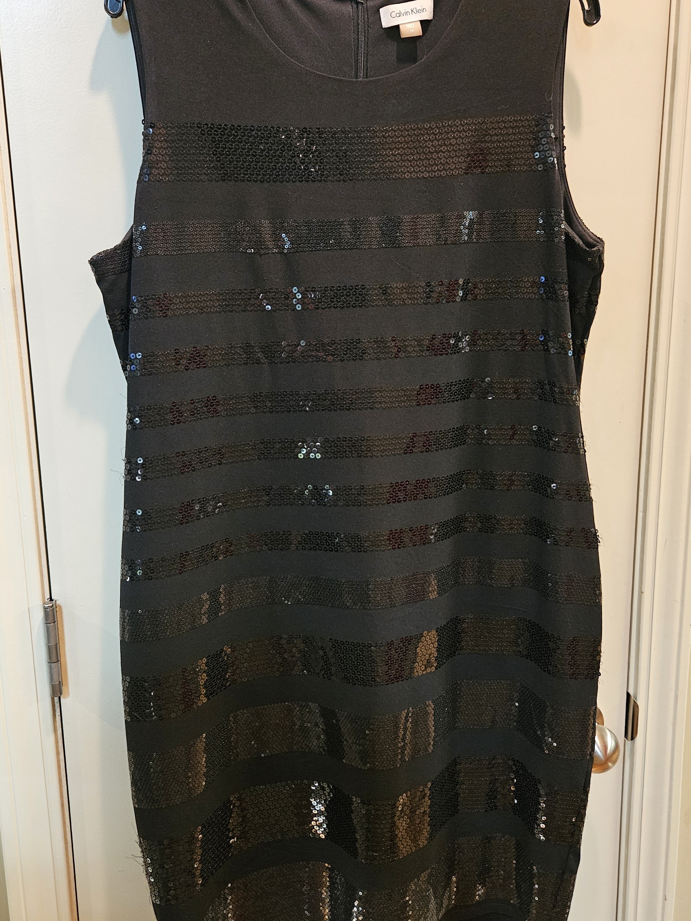 Calvin Klein Black Sequin Striped Sleeveless Mini Dress